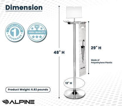 Alpine Wet Umbrella Bags Disposable With Stand and Free 100 Umbrella Bag | Corrosion Reistant Stainless Steel, Commercial, Heavy Duty for Entryway in Lobbies and Businesses