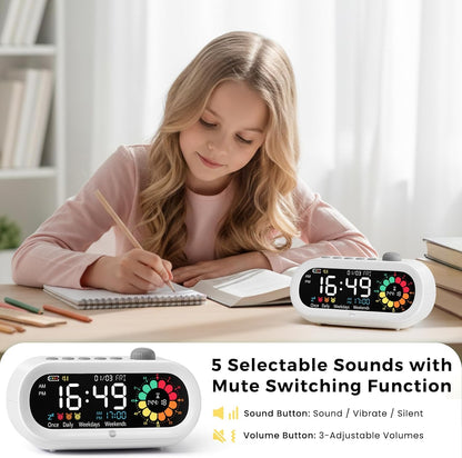 Mooking 3 in 1 Digital Alarm Clock for Bedroom with Visual Timer for Kids | Rechargeable Clock with Multiple Alarms, 199-Minute Timers Silent Non Ticking, Time Management Tools for Home School Study