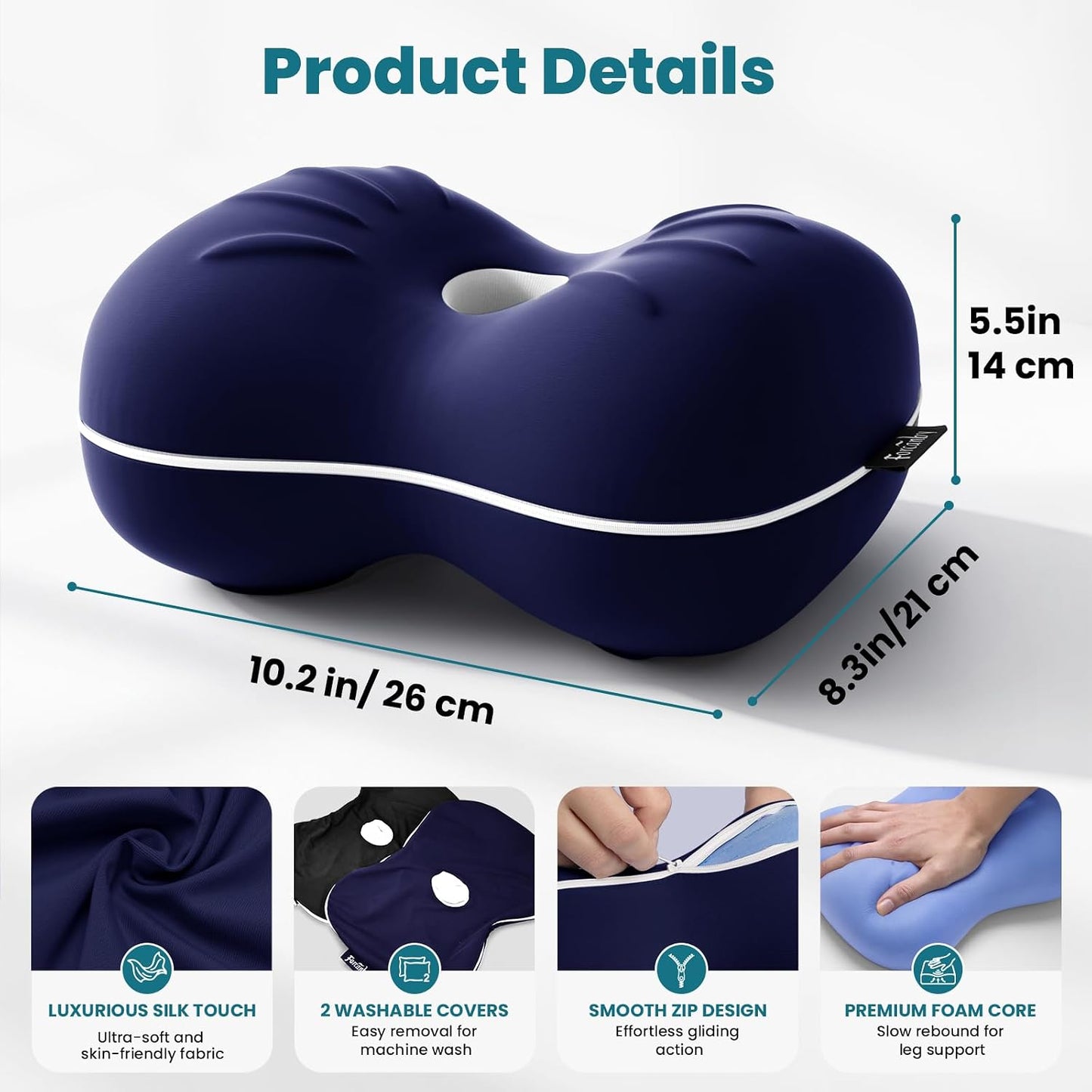 Knee Pillow for Side Sleepers - Smooth Spine Alignment Pillow, Memory Foam Knee Pillows for Back Hip Pain, Spine Aligning, Sciatica, Surgery Recovery, Pregnancy
