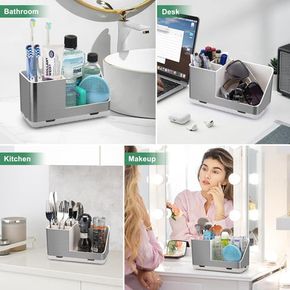 Toothbrush Holders for Bathroom Counter Organizer and Storage (White) | Easy To Clean, Drainage, Non-Slip, Detachable, Kids Electric Toothbrush and Toothpaste Holder for Bathroom