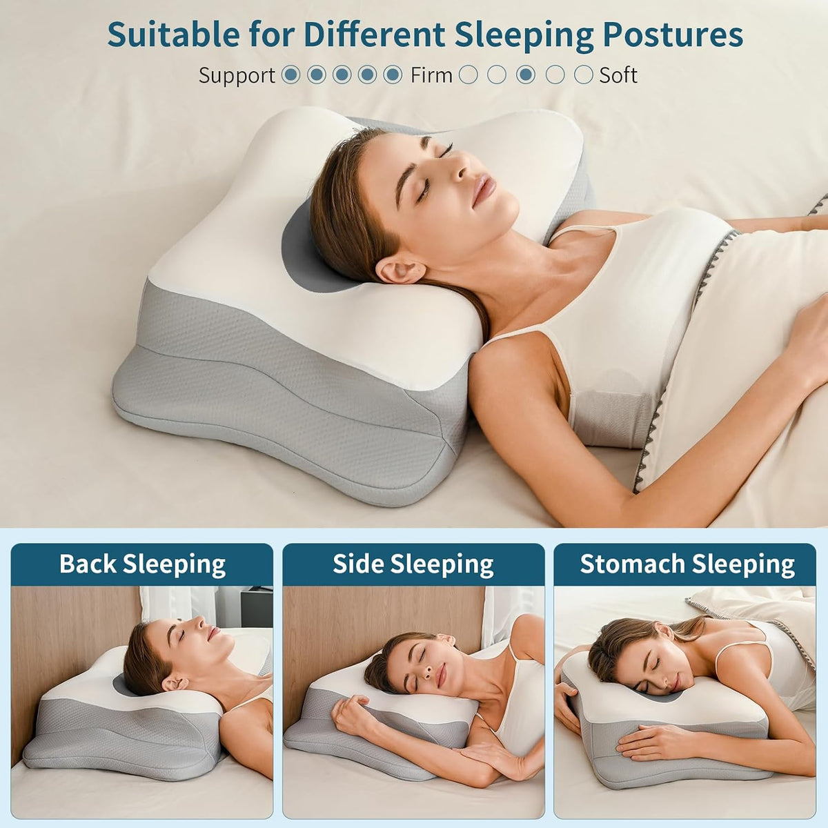 Cervical Pillow for Neck Pain Relief, Ergonomic Neck Pillow for Sleeping, Contour Side Sleeper Pillow for Neck Support, Orthopedic Cooling Memory Foam Pillows for Back Stomach Sleepers (Blue)