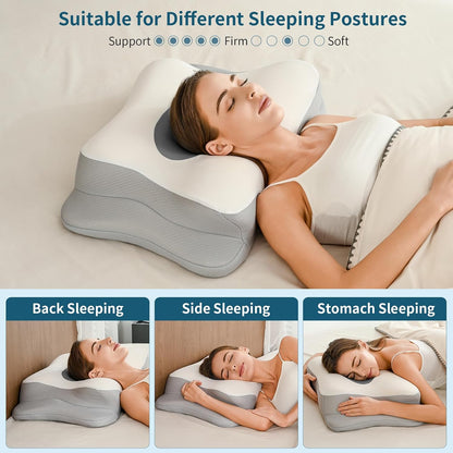 Cervical Pillow for Neck Pain Relief, Ergonomic Neck Pillow for Sleeping, Contour Side Sleeper Pillow for Neck Support, Orthopedic Cooling Memory Foam Pillows for Back Stomach Sleepers (Blue)