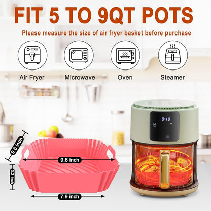 Air Fryer Silicone Liners Square 2 Pack 7.1 Inch Airfryer Liners 4-7 QT Reusable Air Fryer Liners Silicone Pot Oven Liner Baking Tray, Air Fryer Basket Silicone Mat Bowl Air Fryer Accessories Kitchen
