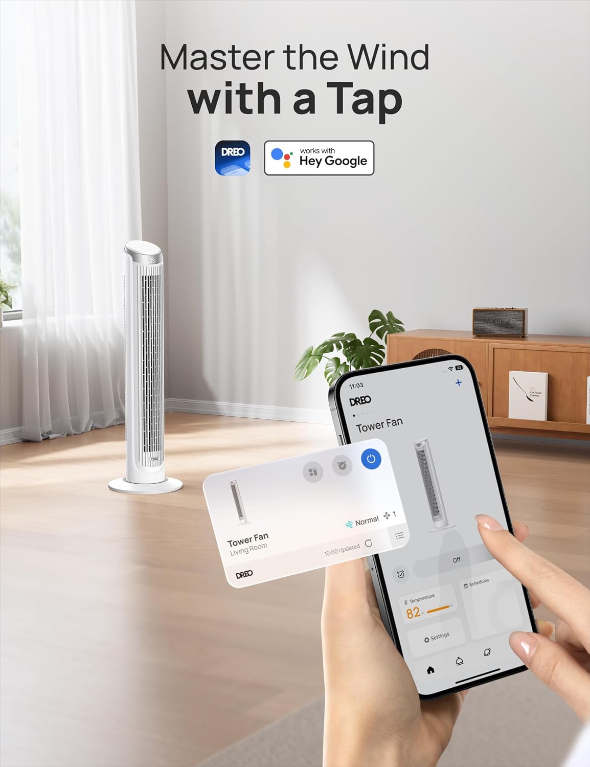 DREO Smart 42'' Tower Fan for Bedroom, 12 Speeds, 20dB Quiet Standing Fan