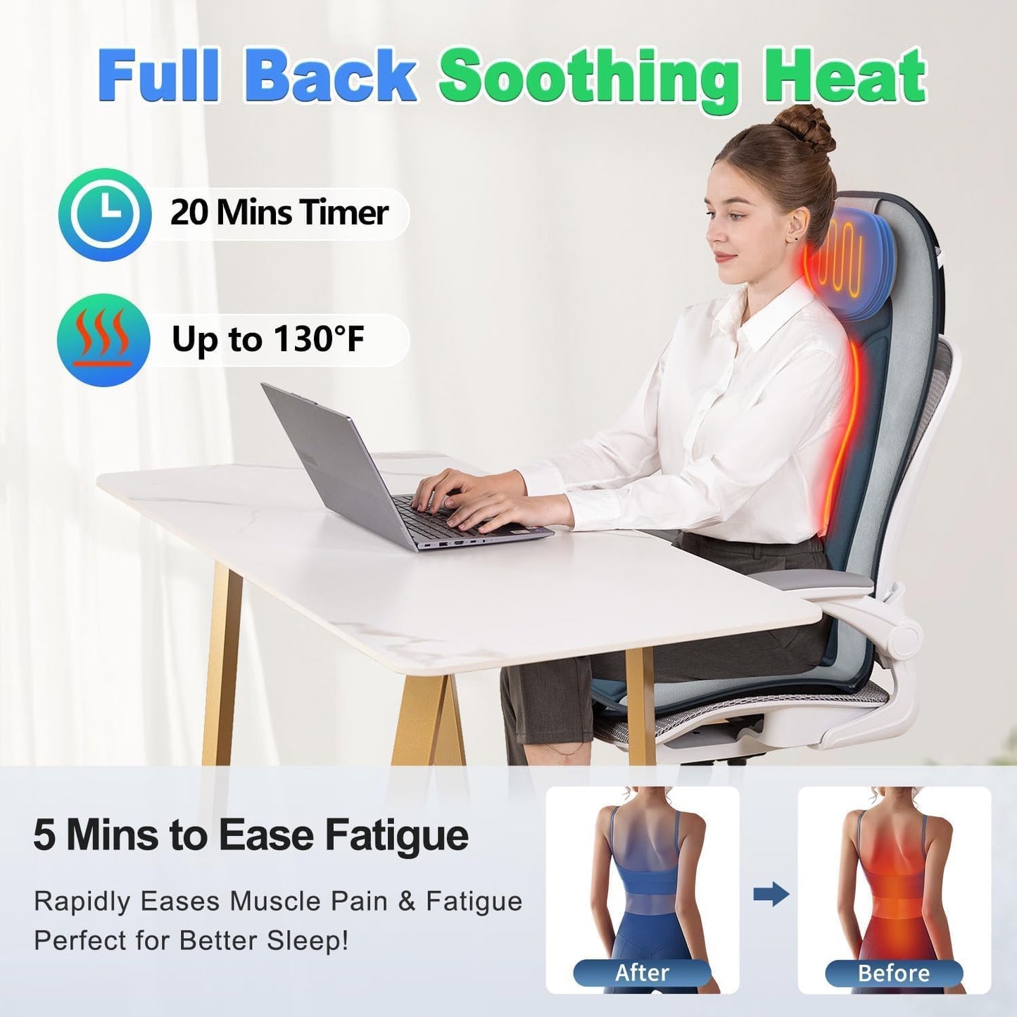 Vibration Back Massager for Chair with Heat, Massage Seat Cushion with Adjustable Neck Support Pillow & Heating Zones, Short Plush Cover Comfortable Pad for Office & Home, Gift for Dad & Mom