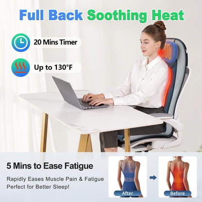Vibration Back Massager for Chair with Heat, Massage Seat Cushion with Adjustable Neck Support Pillow & Heating Zones, Short Plush Cover Comfortable Pad for Office & Home, Gift for Dad & Mom