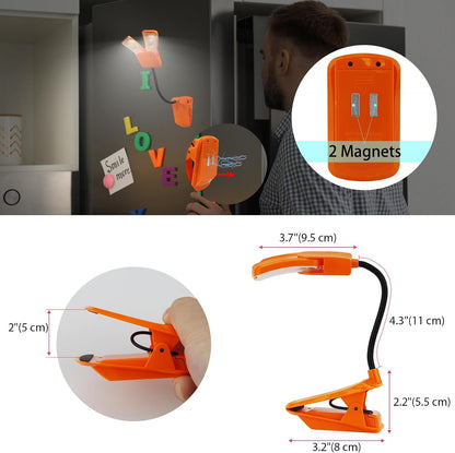 BIGMONAT Battery Operated Clip on Light, Dimmable Brightness Eye Care Book Reading Light, 360°Flexible Gooseneck Night Lighting for Home Office, Reading,Study (Orange, 2Pack)