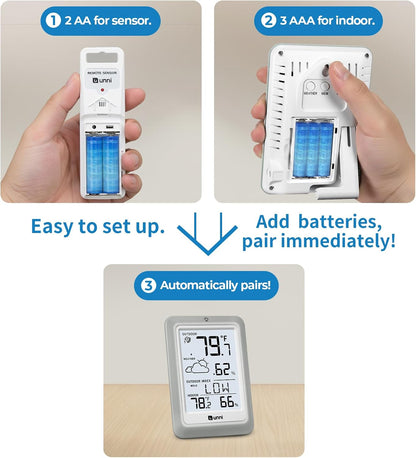 Indoor Outdoor Thermometer Hygrometer Wireless Weather Station, Temperature Humidity Monitor Battery Powered Inside Outside Thermometers with 330ft Range Remote Sensor and Backlight Display