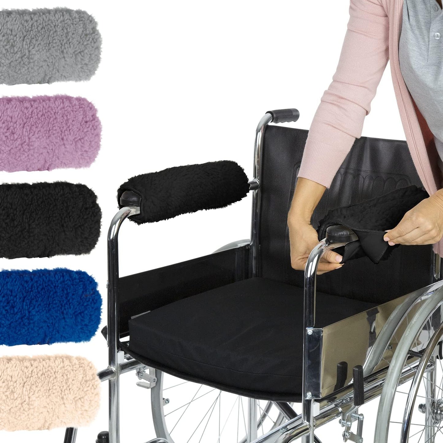Vive Wheelchair Armrest Pads (2 PCS) - Memory Foam Sheepskin Cushion | Accessories for Transport Electric Wheel Chair Arm Rests - for Adults, Seniors, Handicapped - Soft Support for Office Chair