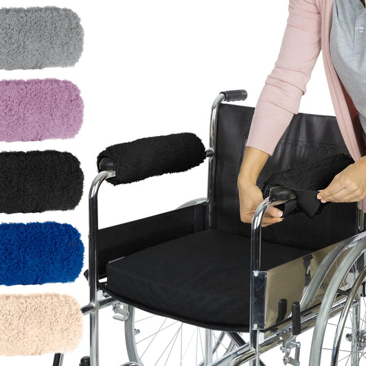 Vive Wheelchair Armrest Pads (2 PCS) - Memory Foam Sheepskin Cushion | Accessories for Transport Electric Wheel Chair Arm Rests - for Adults, Seniors, Handicapped - Soft Support for Office Chair