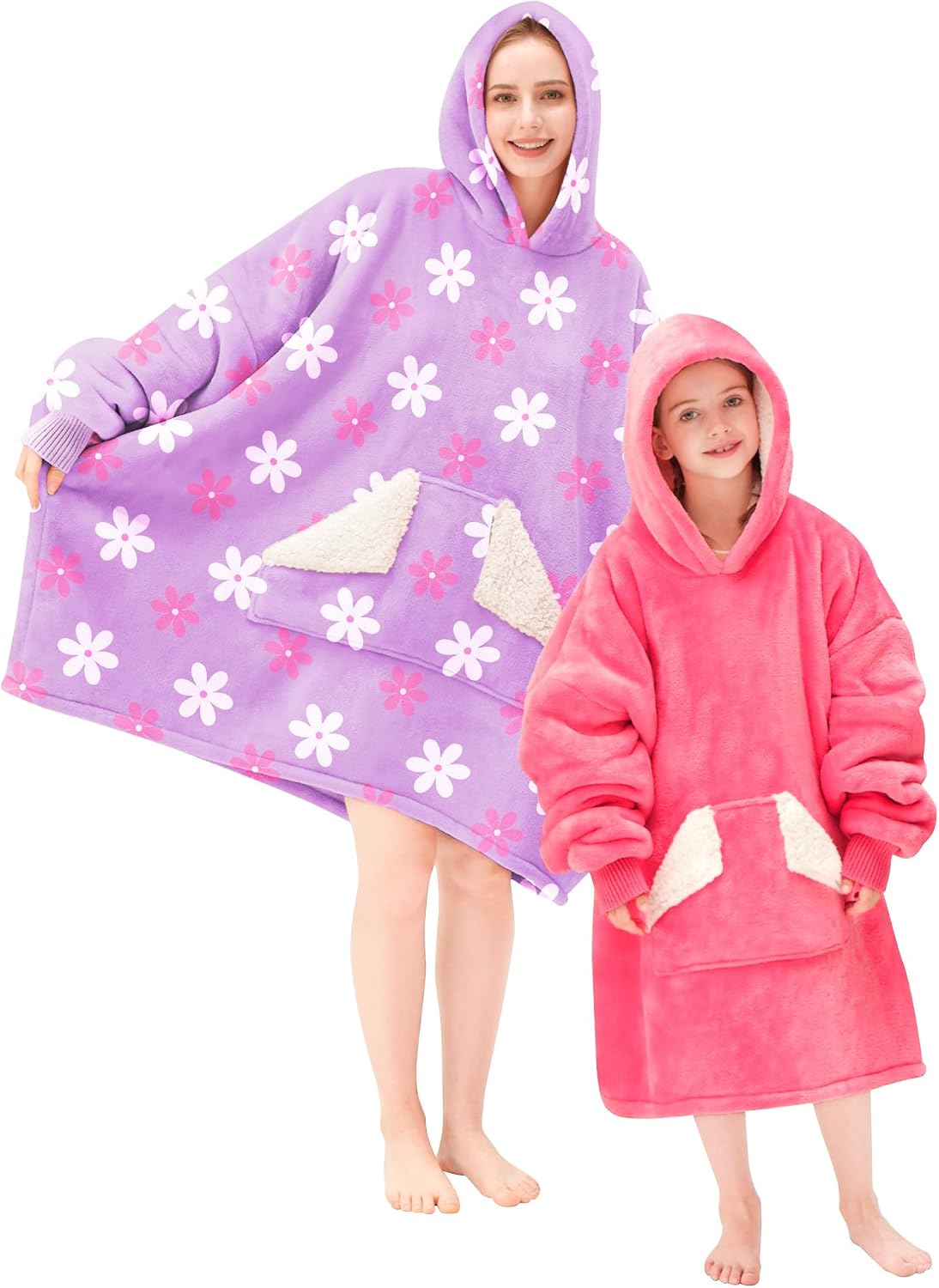 Wearable Blanket Hoodie, Oversized Sherpa Fleece Sweatshirt Blanket with Giant Hood Pocket and Sleeves for Adult, Warm & Cozy Grey Blanket Gifts for Women