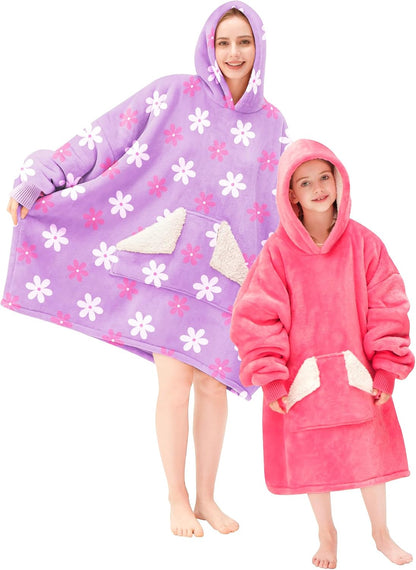 Wearable Blanket Hoodie, Oversized Sherpa Fleece Sweatshirt Blanket with Giant Hood Pocket and Sleeves for Adult, Warm & Cozy Grey Blanket Gifts for Women