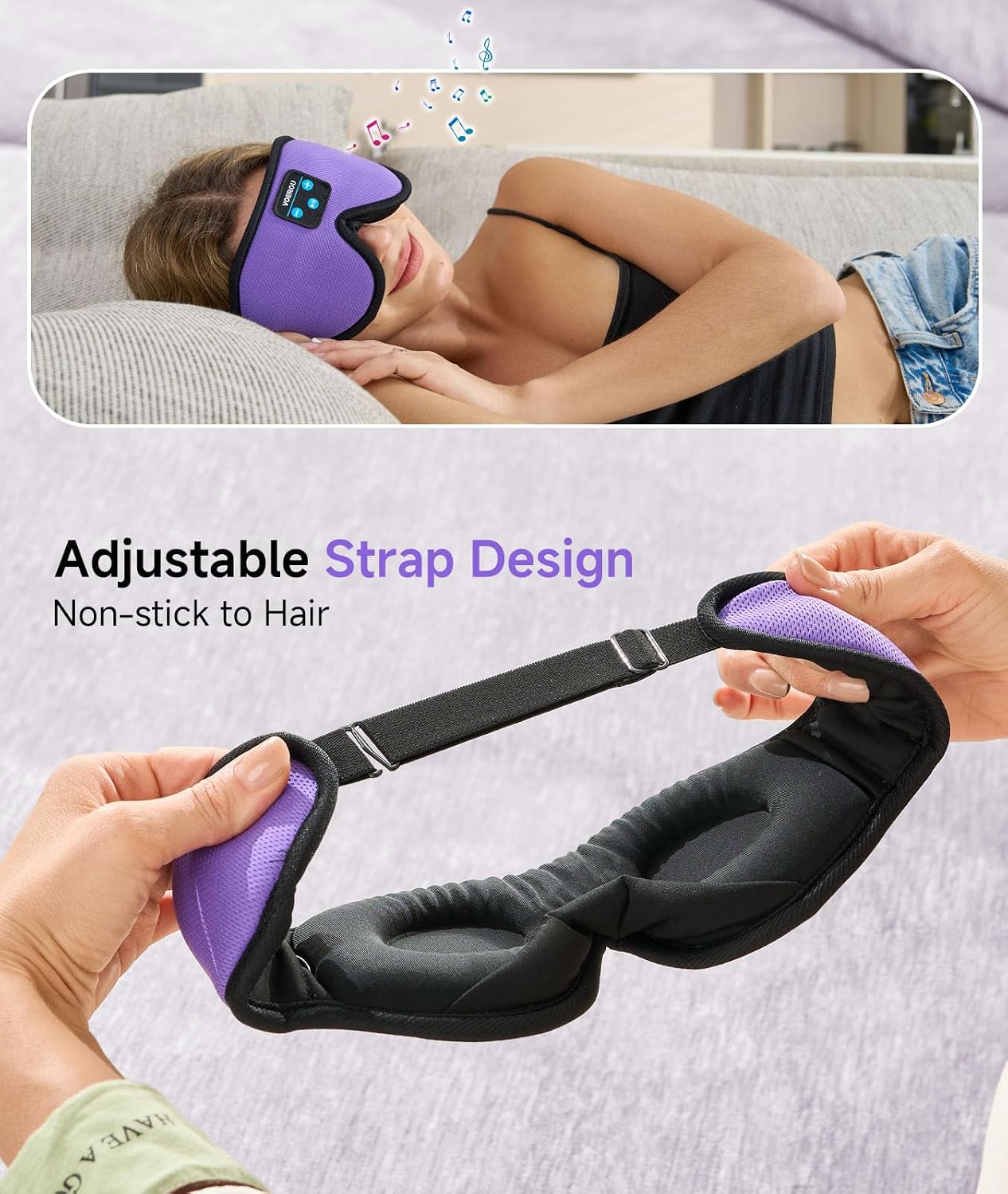 Voerou Sleep Mask with Bluetooth Headphones, Zero Pressure Wireless Sleeping Eye Mask, 100% Light Blocking Sleep Headphones for Side Sleepers, Suitable for Sleep Nap Travel, Cool Gadgets Unique Gifts