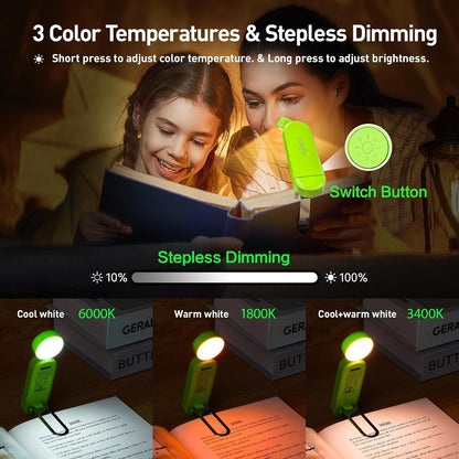 VAVOFO USB Rechargeable Bookmark Reading Light, Blue Light Blocking Amber LEDs for Bedtime Reading - Clip On, 9 Lighting Modes
