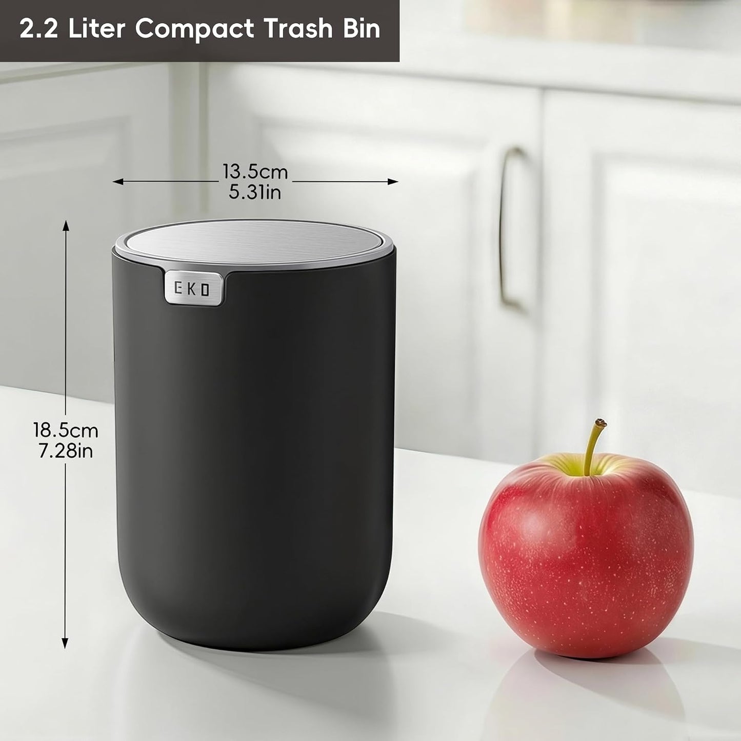 EKO Fandy 0.58 Gal/2.2L Mini Trash Can with Lid, Swing-Top Desktop Trash Can for Bathroom, Countertop, Vanity, Desk or Office, Small Garbage Bin (Blue)
