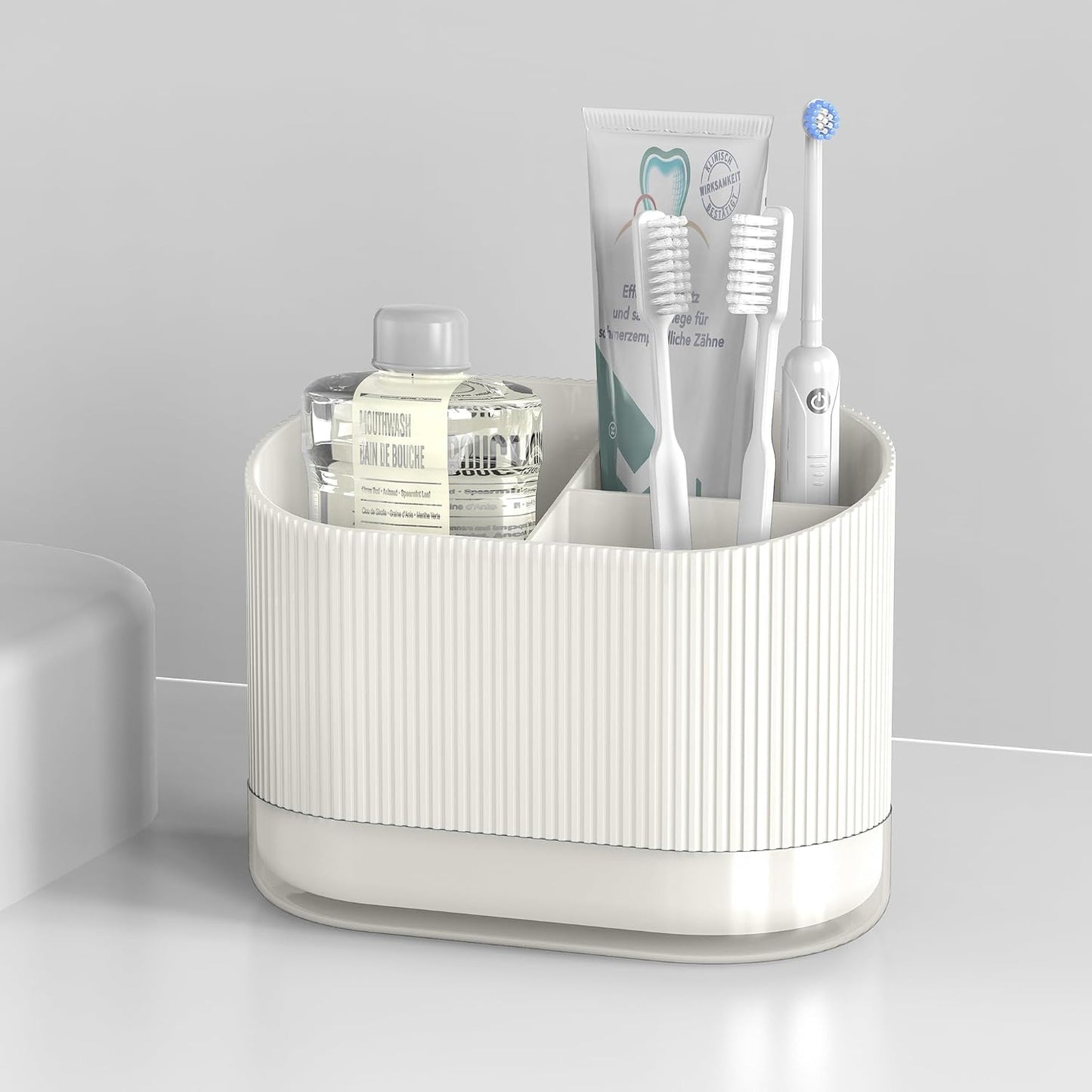 Large White Kids Toothbrush Holder for Bathroom with Drainage Tray 3 Slots | Cute Plastic Toddler Tooth Brush and Toothpaste Holder Organizer Caddy, White Bathroom Accessories Decor