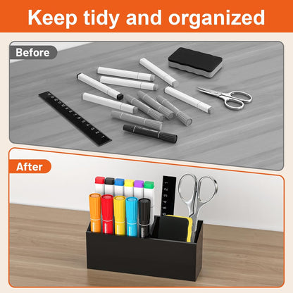 Magnetic Pen Holder for Dry Erase Markers, Strong Magnet, Clear | Sturdy Acrylic Construction, Strong Neodymium Magnet, Holds Multiple Pens and Markers, Fits Whiteboards and Refrigerators