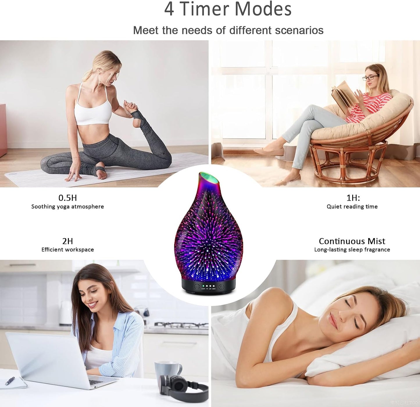Essential Oil Diffuser 120ML Glass Aromatherapy Diffuser with 4 Timer Settings & 7 Color Changing Lights, Auto Shut-Off, Ultra Quiet Oil Diffuser for Home, Office, Yoga, Spa