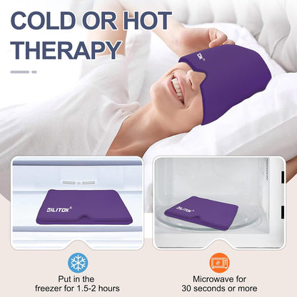 Migraine Headache Relief Cap, Gel Ice Head Wrap, Hot and Cold Therapy, Headache Eyes Mask for Sinus, Puffy Eyes, Tension and Stress Relief (Blue)