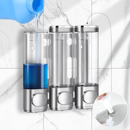 Shower Soap Dispenser,Shampoo and Conditioner Dispenser | Shower Dispenser 3 Chamber No Drill,Wall Mounted Refillable Bottles,Shower Accessories for Bathroom,RV&Hotel,16.9 oz 3 in 1