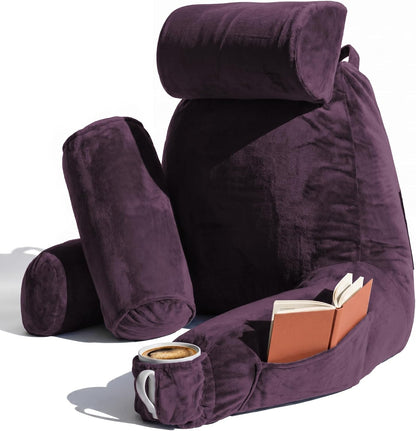 Nestl Reading Pillow with Shredded Memory Foam, Designed for Sitting Up in Bed and Couch, Back and Arms Adjustable Support for Adult & Teens Backrest Pillows for Reading, with Washable Cover Dark Grey