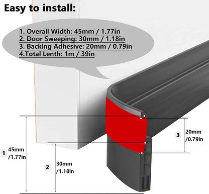 Under Door Draft Stopper - 39 Inch Adhesive Door Sweep for Interior/Exterior, Door Blocker (Black, 39.3 Inches)