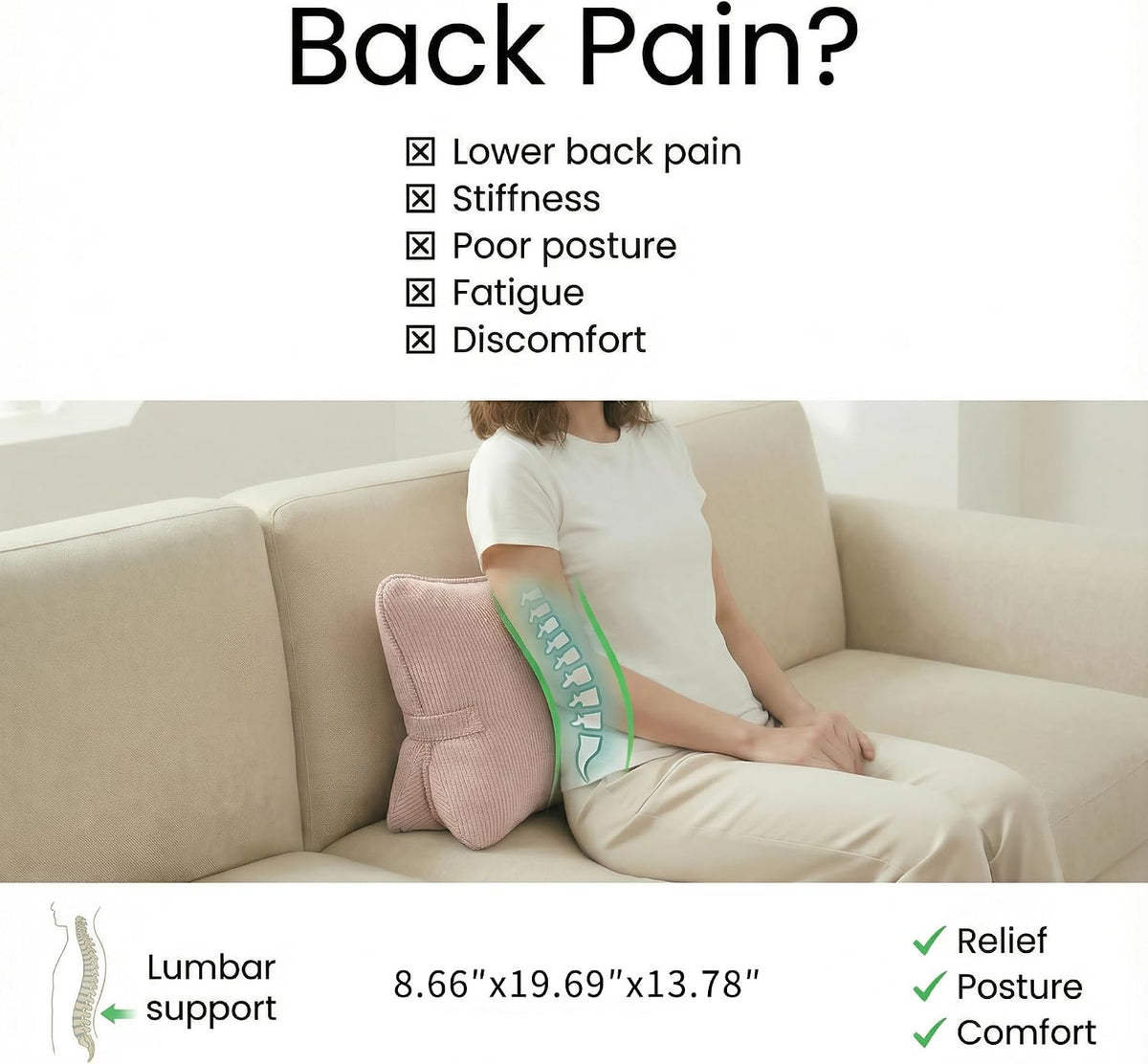 Pat. Pend. Corduroy Lumbar Support Back Pillow for Watching TV, Reading & Gaming, Ergonomic Triangle Support Cushion for Sofa, Armchair & Bed Sitting, Removable Washable Cover, Beige Gray