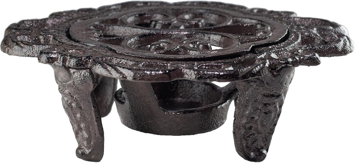 6.1 Inches Cast Iron Teapot Warmer Dish Cups Trivet,Flower-Shaped Design with Tealight Holder - Heavy Duty & Decorative Candle Holder Stands for Heat Food Coffee Milk or Tea