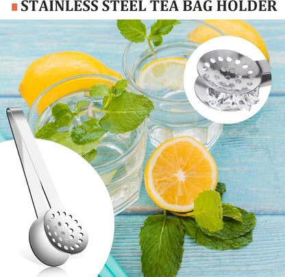 2 Pcs Tea Tongs, Tea Bag Squeezer, Teabag Filter, Dispenser Accessories for Teas Drinkers, Stainless Steel Round Strainer Gripper Picker