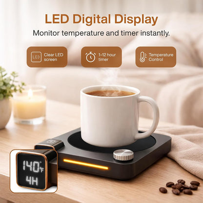 Coffee Mug Warmer for Desk, 40W Electric Cup Warmer with Digital Display, 9 Temp Settings, 1–12H Timer & Auto On/Off, LED Display Candle & Beverage Warmer Plate.