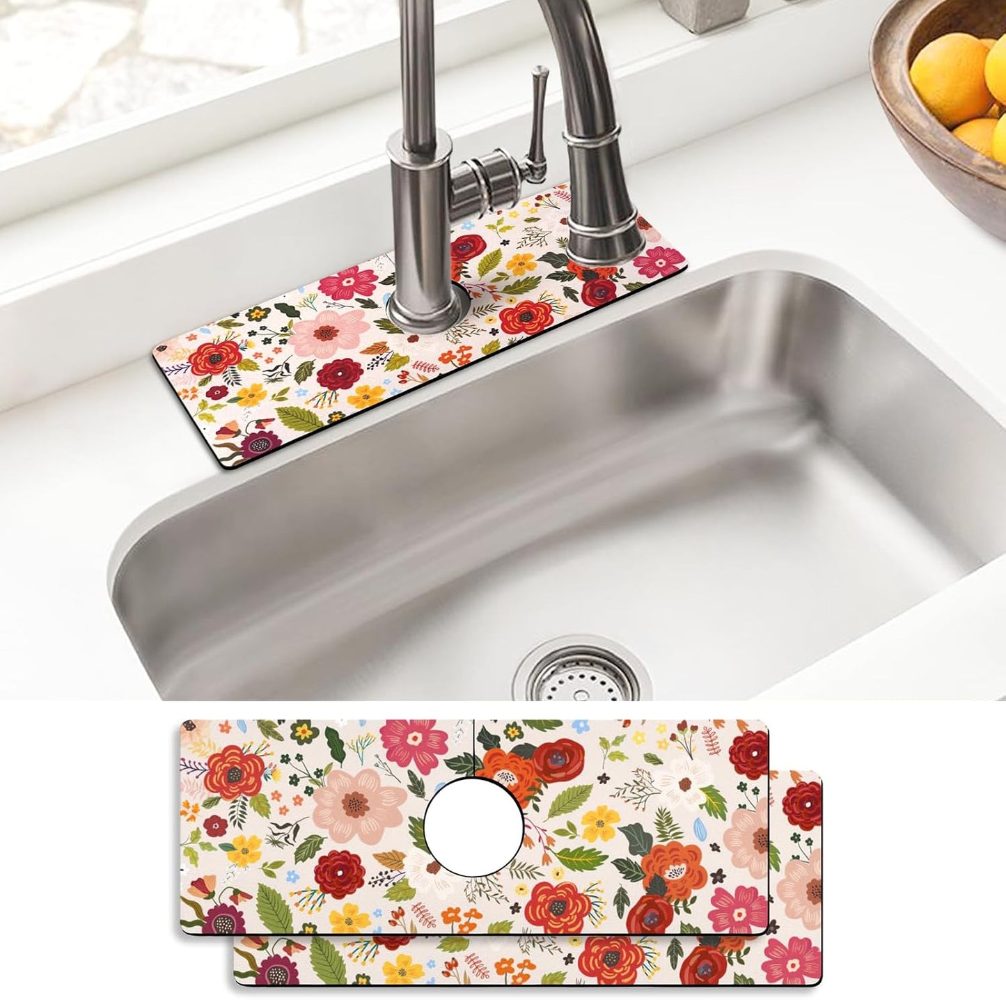 Sink Faucet Absorbing Mat, 2 Pack Drying Mat Around Faucet Sink Splash Guard Behind Faucet Sinkmat For Kitchen Bathroom Island Rv 24 * 5.5 Inch (60 * 14 cm)