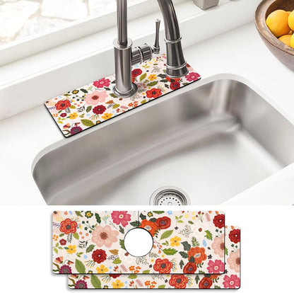 Sink Faucet Absorbing Mat, 2 Pack Drying Mat Around Faucet Sink Splash Guard Behind Faucet Sinkmat For Kitchen Bathroom Island Rv 24 * 5.5 Inch (60 * 14 cm)