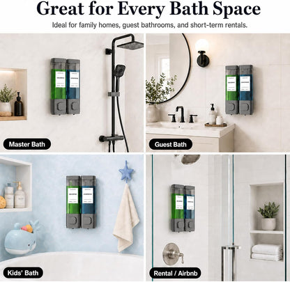 Shampoo and Conditioner Dispenser – Wall-Mounted Shower Soap Dispenser, No-Drill Installation, Lockable, 900 ml Capacity,for Bathroom & Hotel or Airbnb (Black, 3-Pack)