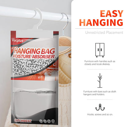 Vacplus Moisture Absorber, 9.8 OZ Hanging, Strong Absorption, Unscented | Closet, Enclosed Spaces, Bathroom, Odor Eliminator, Dehumidifier Bags, 10 Pack