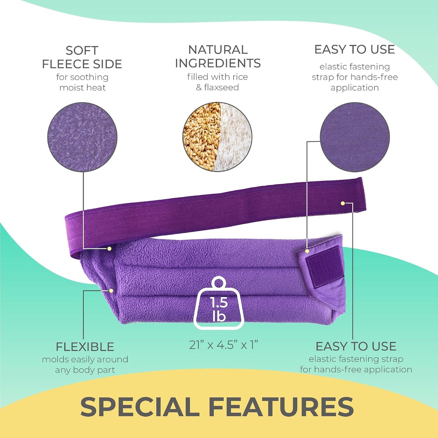 Microwavable Heating Pad for Lower Back and Menstrual Cramps - Moist Microwave Heating Pad for Muscles and Joints - Natural Microwave Hot Pack Heat Pad for Lower Back Pain - 1 Pack Purple