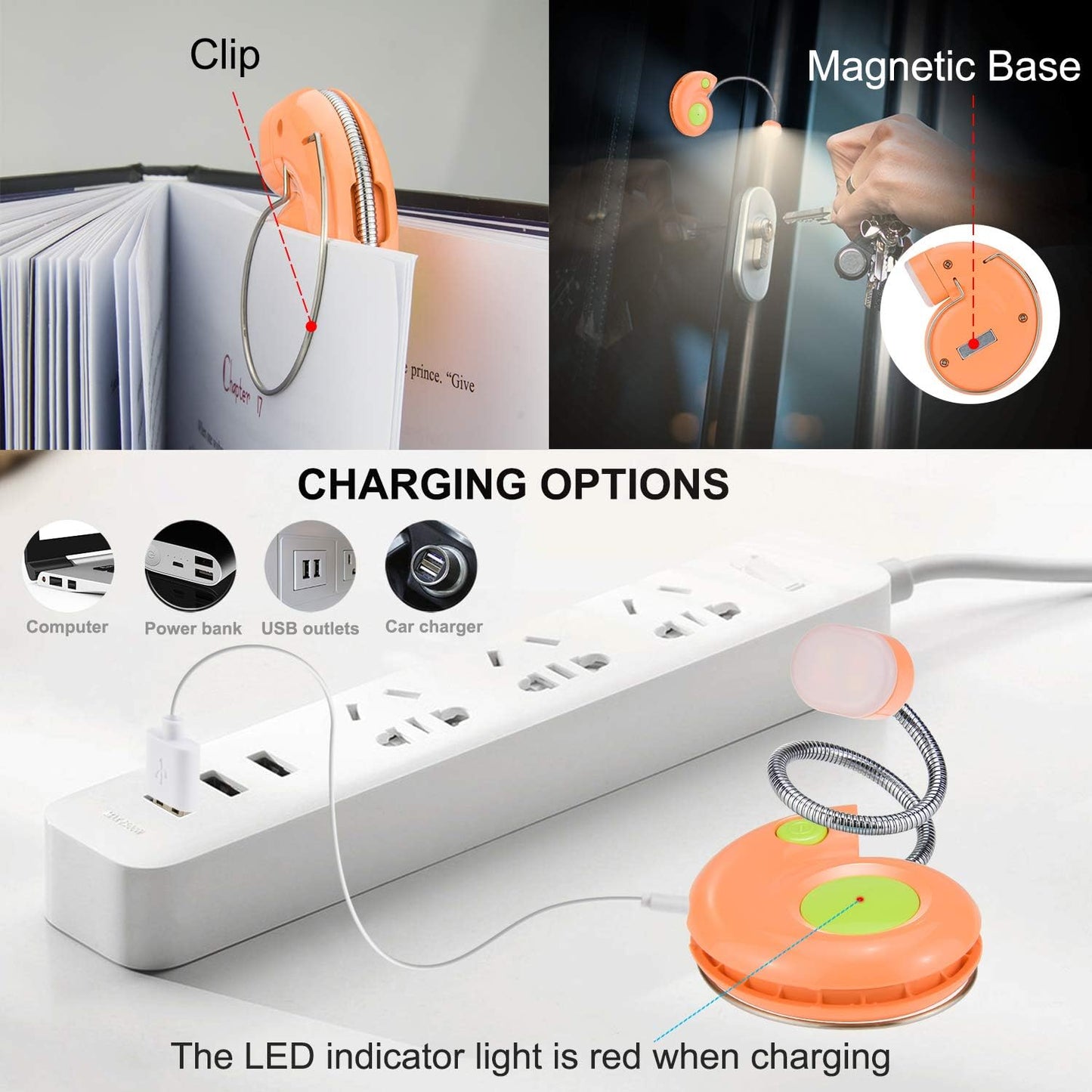 Kids Rechargeable Book Light, Clip on Reading Light for Kid, Kids Reading Lights, Amber Book Light for Reading in Bed, 2 Lighting Modes, Blue Light Blocking, Bookmark Light for Bookworms-Green