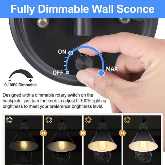 TRLIFE Wall Sconce Plug in, Dimmable Wall Sconce with Switch Swing Arm Wall Lights Plug in Wall Mounted Light Wall Sconces Lighting with 6FT Plug in Cord, E26 Base, UL Listed(Two Arms)