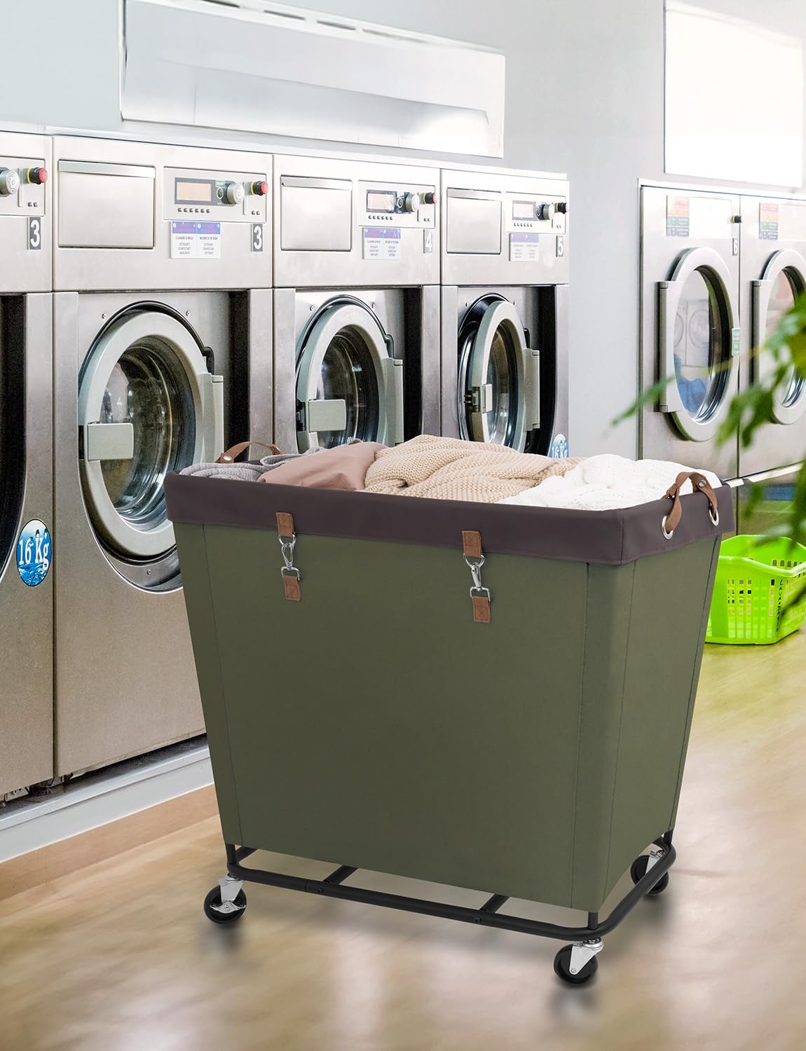 StorageWorks 160L Laundry Basket with Wheels, Rolling Hampers for Clothing | Beige Laundry Basket with Wheels, Metal Frame & Handles, Rolling Hamper for Bedroom, Bathroom, Dorm, Hotel