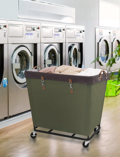 StorageWorks 160L Laundry Basket with Wheels, Rolling Hampers for Clothing | Beige Laundry Basket with Wheels, Metal Frame & Handles, Rolling Hamper for Bedroom, Bathroom, Dorm, Hotel
