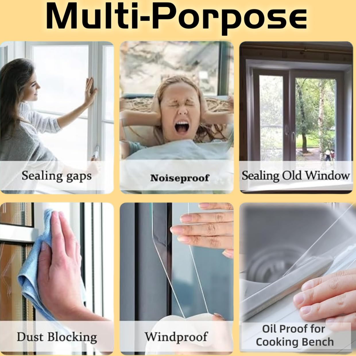 Window Weather Sealing Tape,2 in * 69FT Weather Stripping Clear Window Insulation Tape for Doors,Windows and Shower Glass Gaps,Stops Draft from Entering Through Gaps, Windows, No Residue