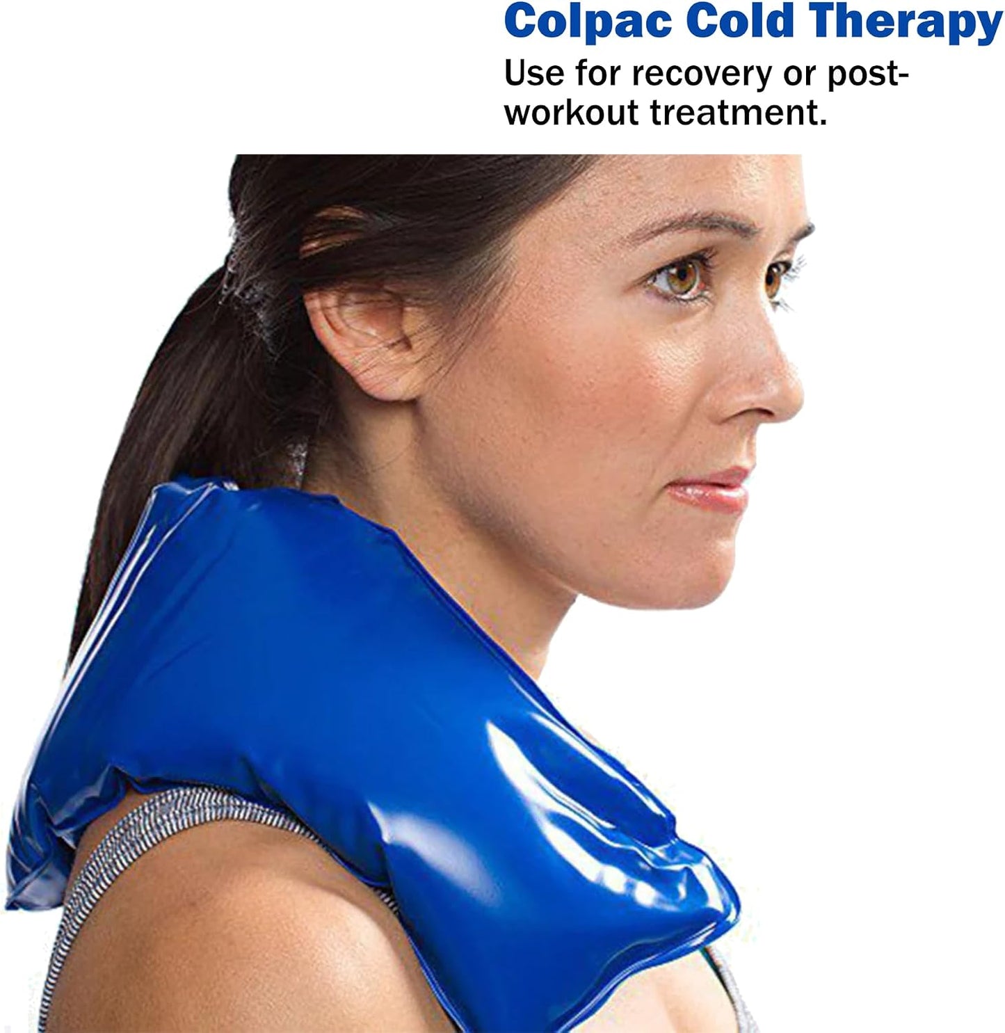 Chattanooga ColPac, Reusable Gel Ice Pack, Cold Therapy for Neck, Shoulder, Upper Back for Headaches, Inflammation, 23" Neck Contour, Blue Vinyl, with a Lumintrail Drawstring Bag