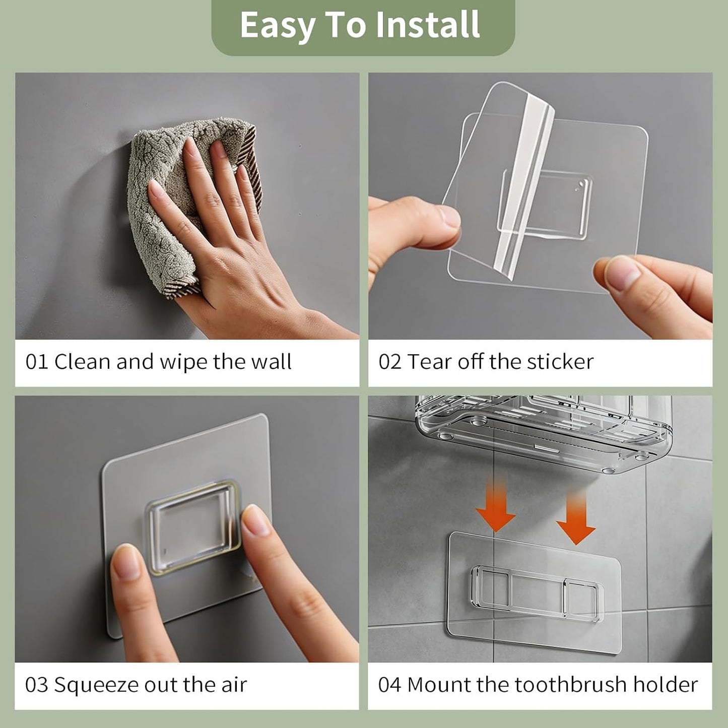 2-Slot Electric Toothbrush Holder Wall & Counter, No-Drill | Self-adhesive waterproof, Drainage holes, Keeps dry, Fits counter/wall, For bathroom vanity,, Small Size