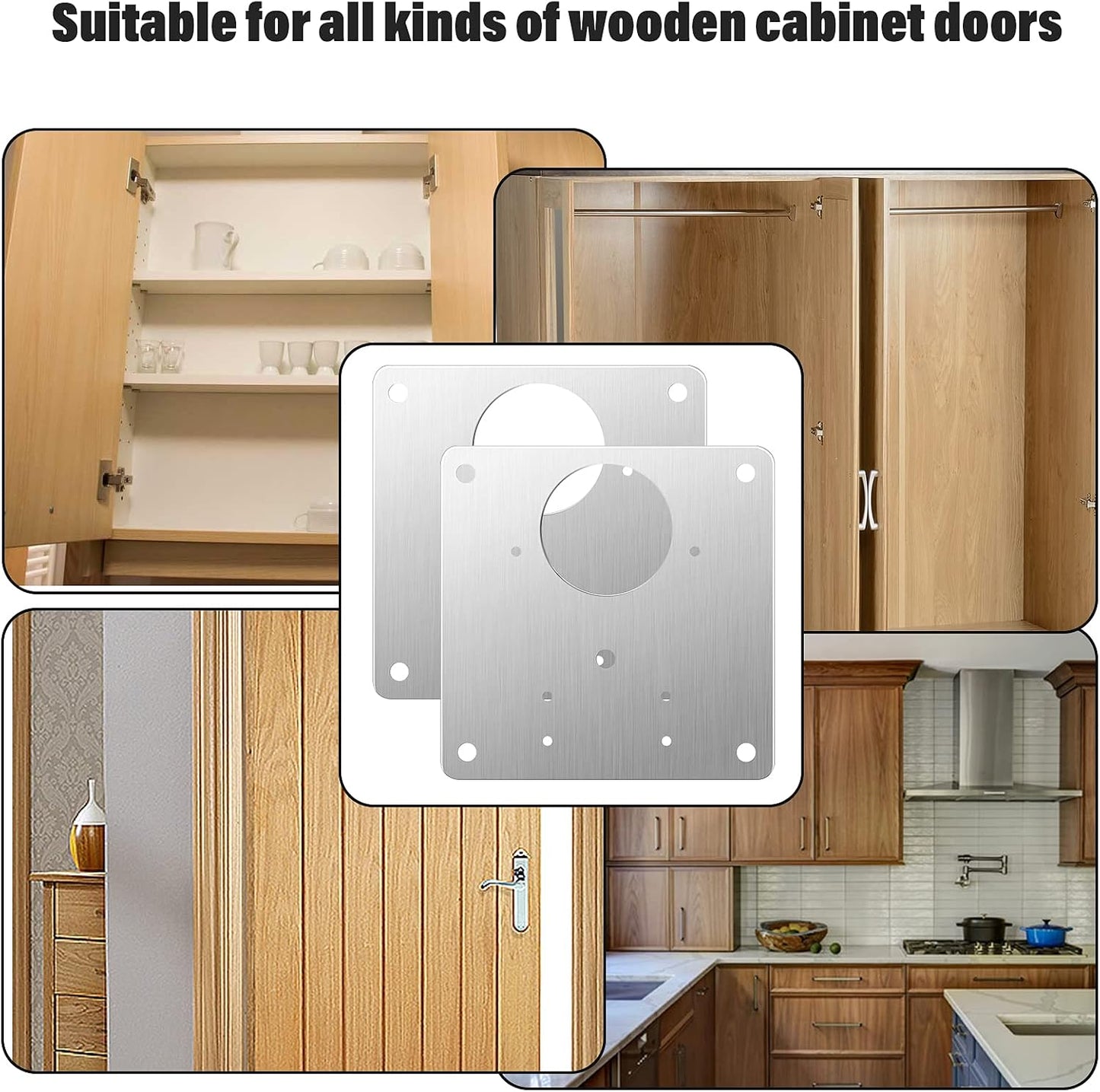 Cabinet Door Hinge Repair Plate, Saisn 4 Pack Stainless Steel Hinge Repair Reinforce Bracket Kit Kitchen Cupboard Hinge Door Fixing Plate with Mounting Screws