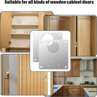 Cabinet Door Hinge Repair Plate, Saisn 4 Pack Stainless Steel Hinge Repair Reinforce Bracket Kit Kitchen Cupboard Hinge Door Fixing Plate with Mounting Screws