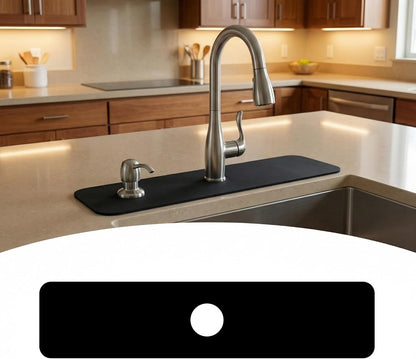 33 Lx5.5 W Long Kitchen Sink Faucet Mat: Customizable Black Splash Guard with Pre-Cut Center Hole for Large Double bowl Sink, DIY to Fits irregular & 2, 3, 4 hole sinks with Soap Dispenser & Air Gap