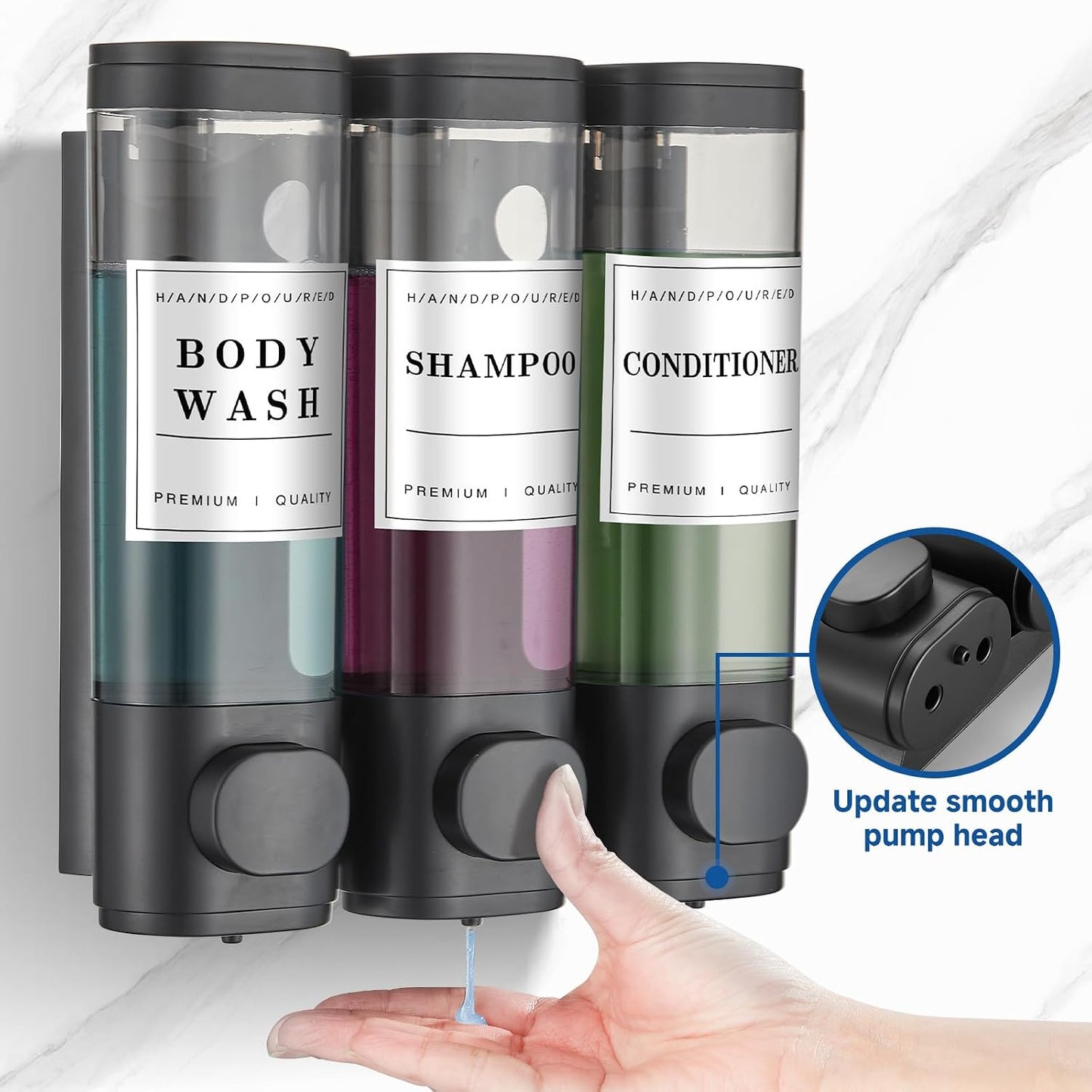 Cabo Deseado Shower Soap Dispenser Wall Mounted No Drill Shampoo Dispenser for Shower Wall Shampoo and Conditioner Dispenser Bathroom Hotel 3 * 350ml Gungray with Labels