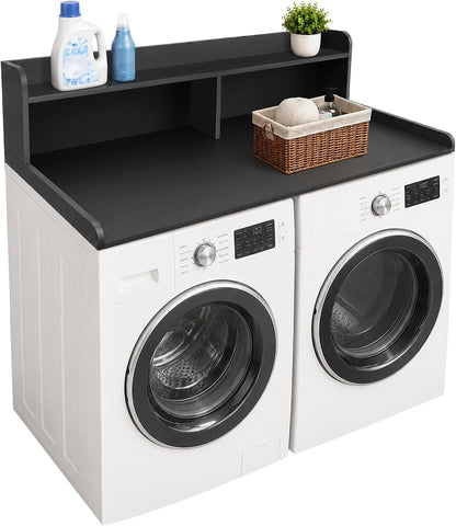 Royxen Laundry Countertop with 2-Tier Shelf Universal Fit, Washer and Dryer Countertop with Storage Space, Shelf Height 11.5 Inches, Solid Wood Core, Walnut