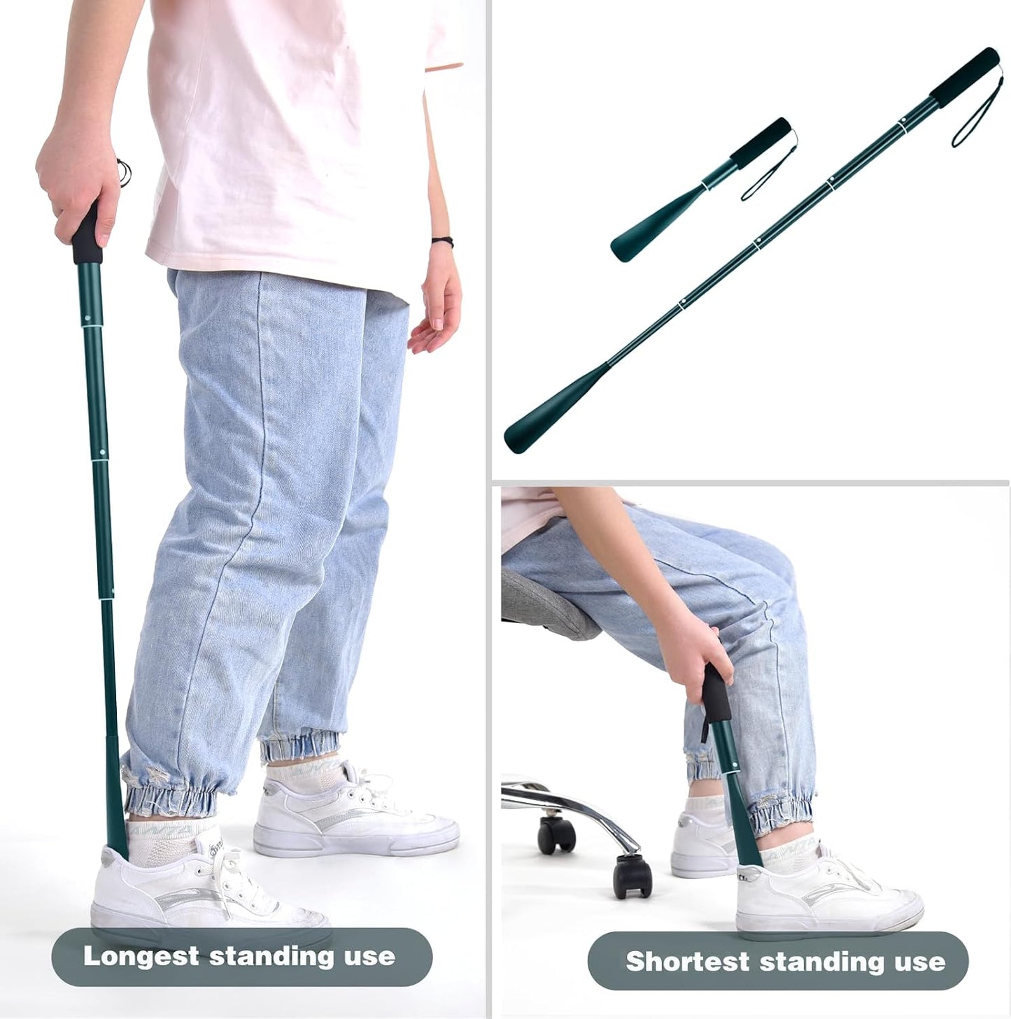 Shoe Horn,Long Retractable Aluminum Shoe Horn Long Handle for Seniors,Men,Women and Kids