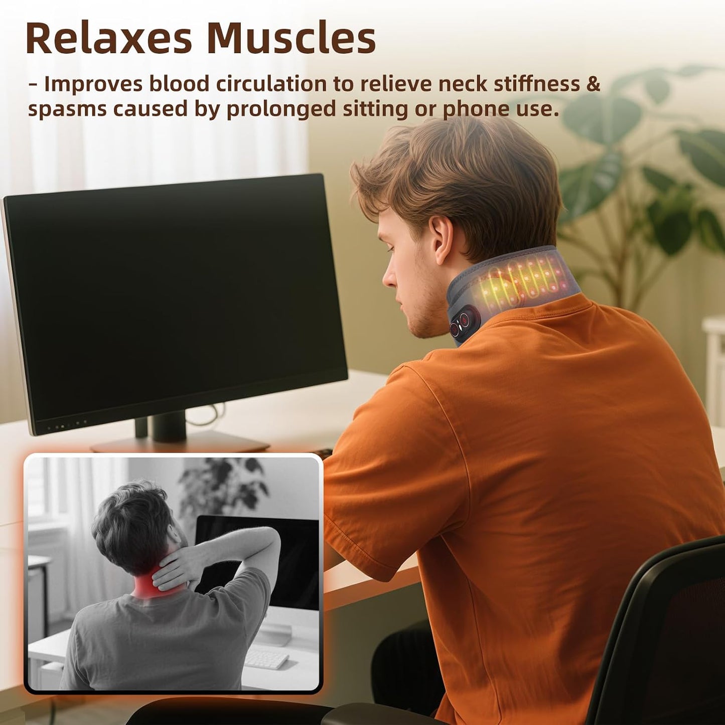 Cordless Neck Heating Pad for Pain, Neck Massager with 660nm 850nm Red Light, Heated Neck Wrap with 3000mAh Rechargeable, 3 Levels Heat & Massage, Gray