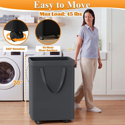 Optish Laundry Basket with Wheels, 90L Rolling Laundry Hamper with Wheels, Large Clothes Hamper on Wheel with Removable Mesh Bag for Bedroom, Dorm Room Essentials, Black